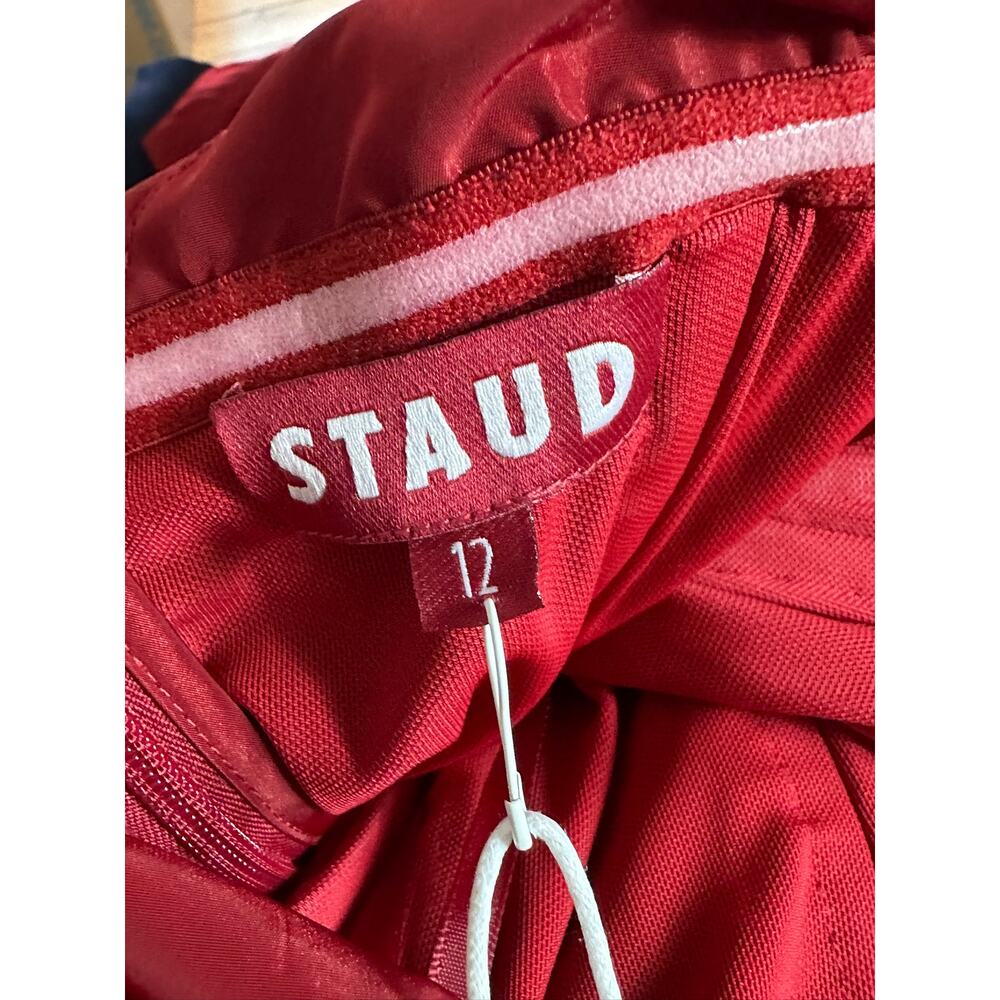 STAUD Red Draped Satin Midi Dress - Picture 3 of 4